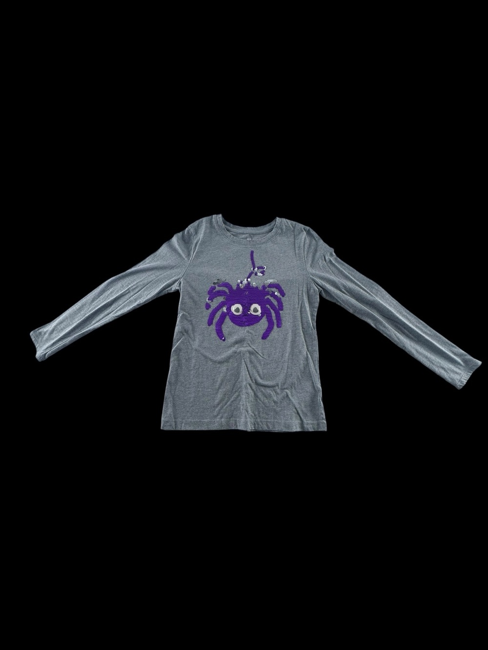 Girls' Long-Sleeve Gray Top with Purple Spider 2 way sequins